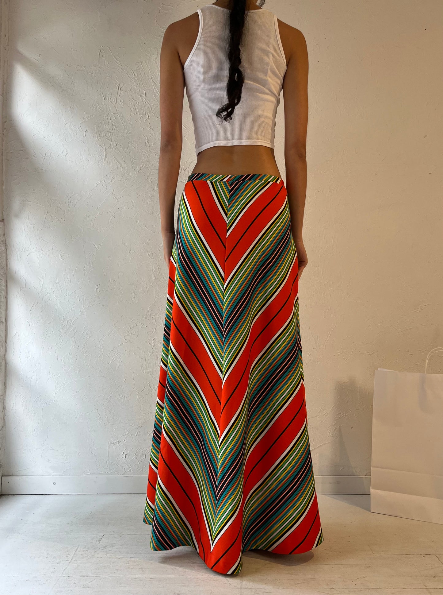 70s 'Aileen' Chevron Maxi Skirt / Small