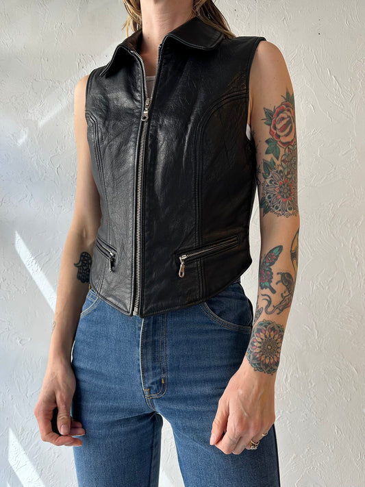 90s 'Rudsak' Black Leather Vest / XS