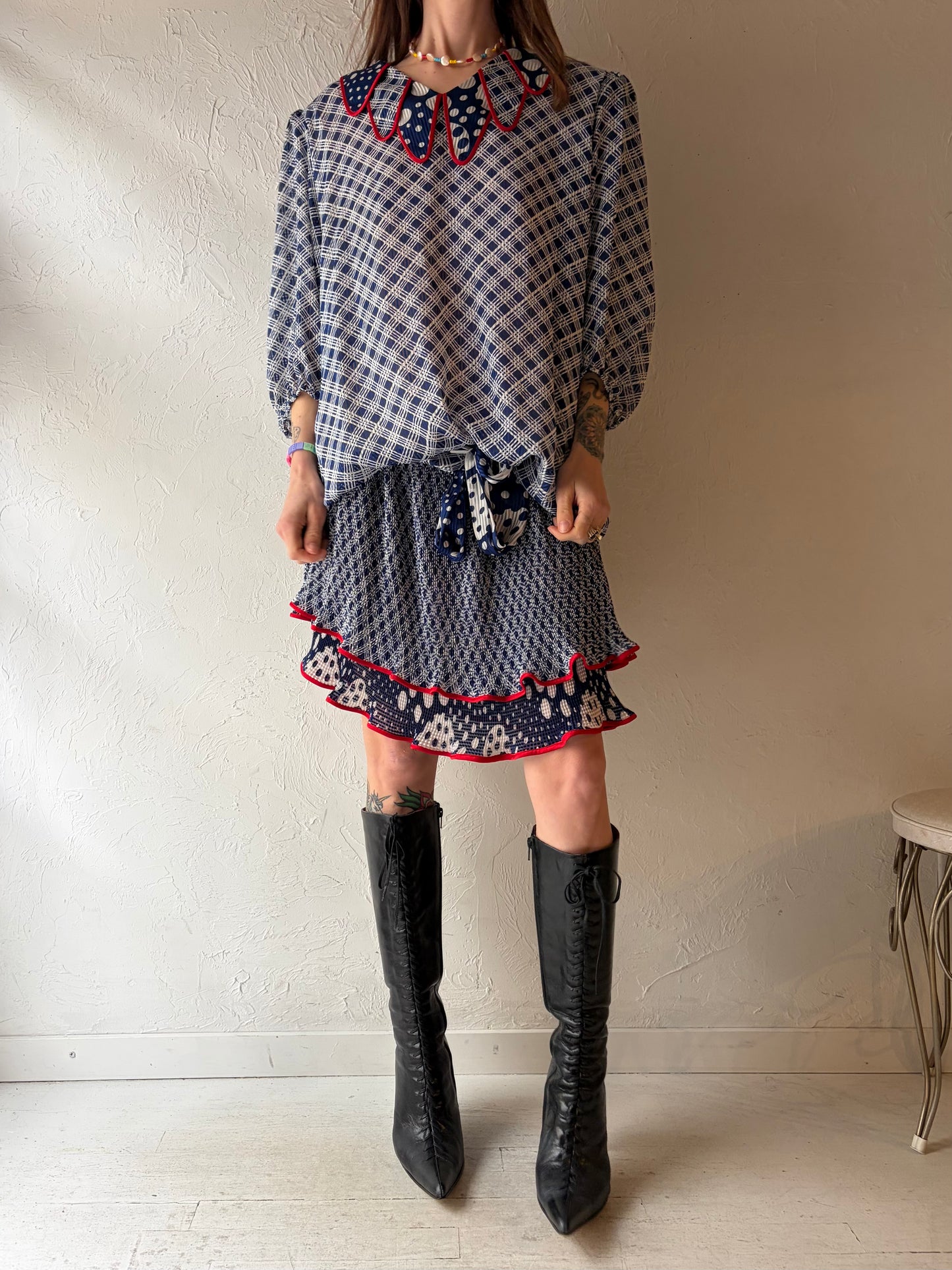 80s 'Dimensions Mosaic' Drop Waist Dress / Medium