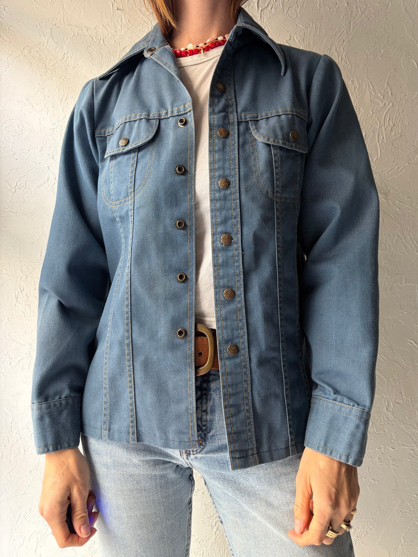 80s 'Sears' Blue Denim Western Cowboy Jean Jacket / Small