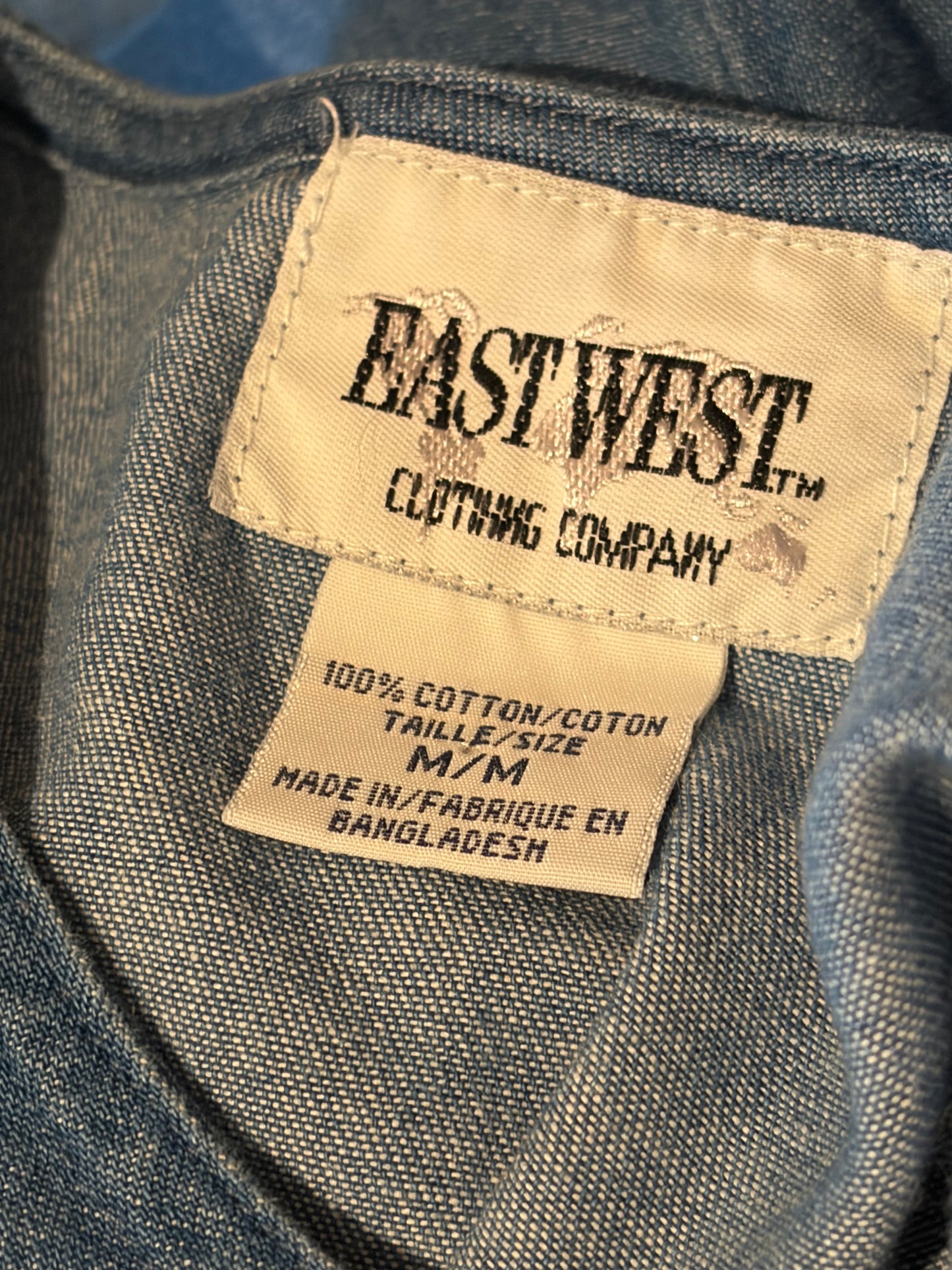 90s 'East West' Button Up Denim Maxi Dress / Medium