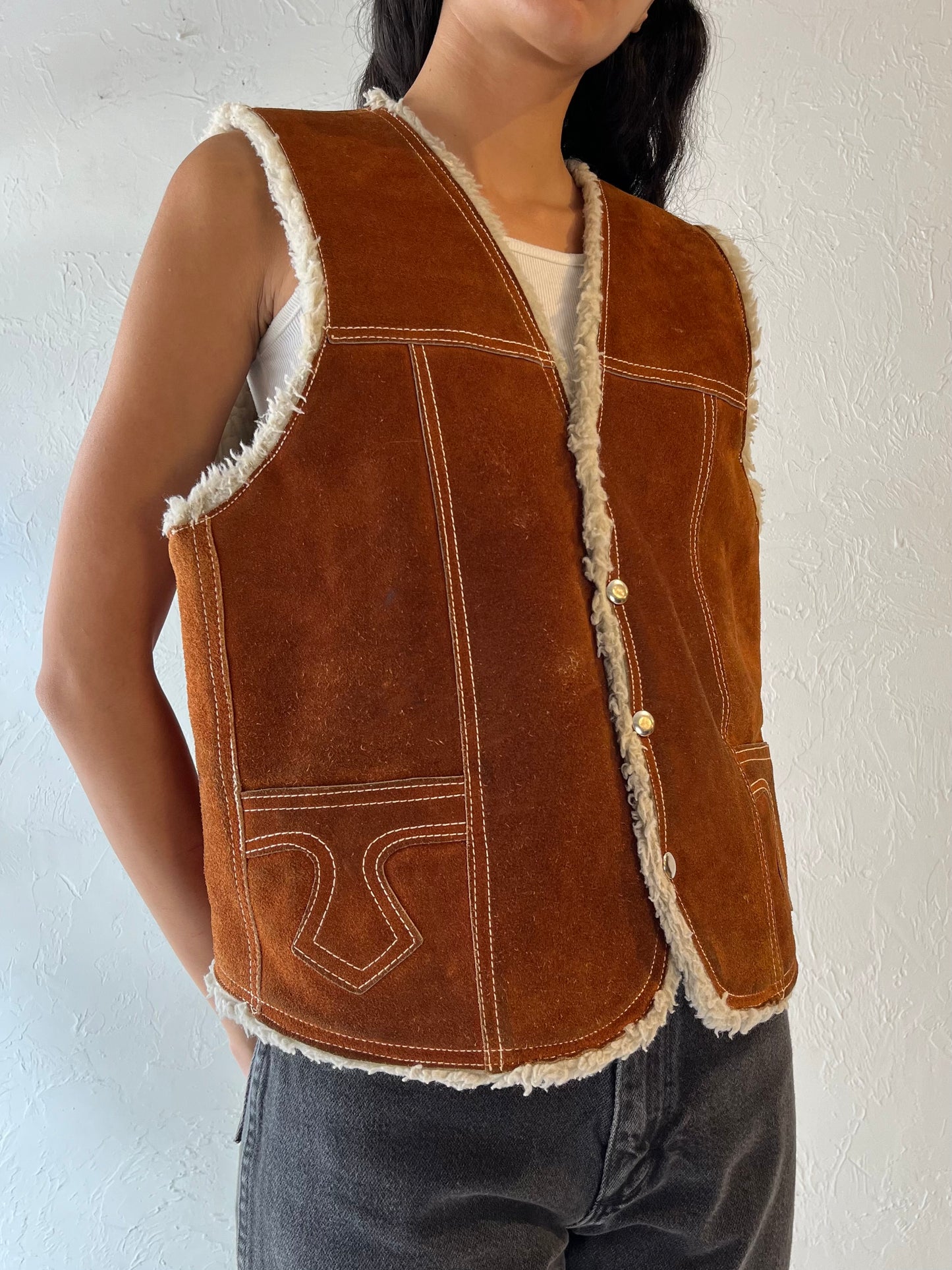 Vintage 'Genuine Leather' Suede Leather Vest / Large