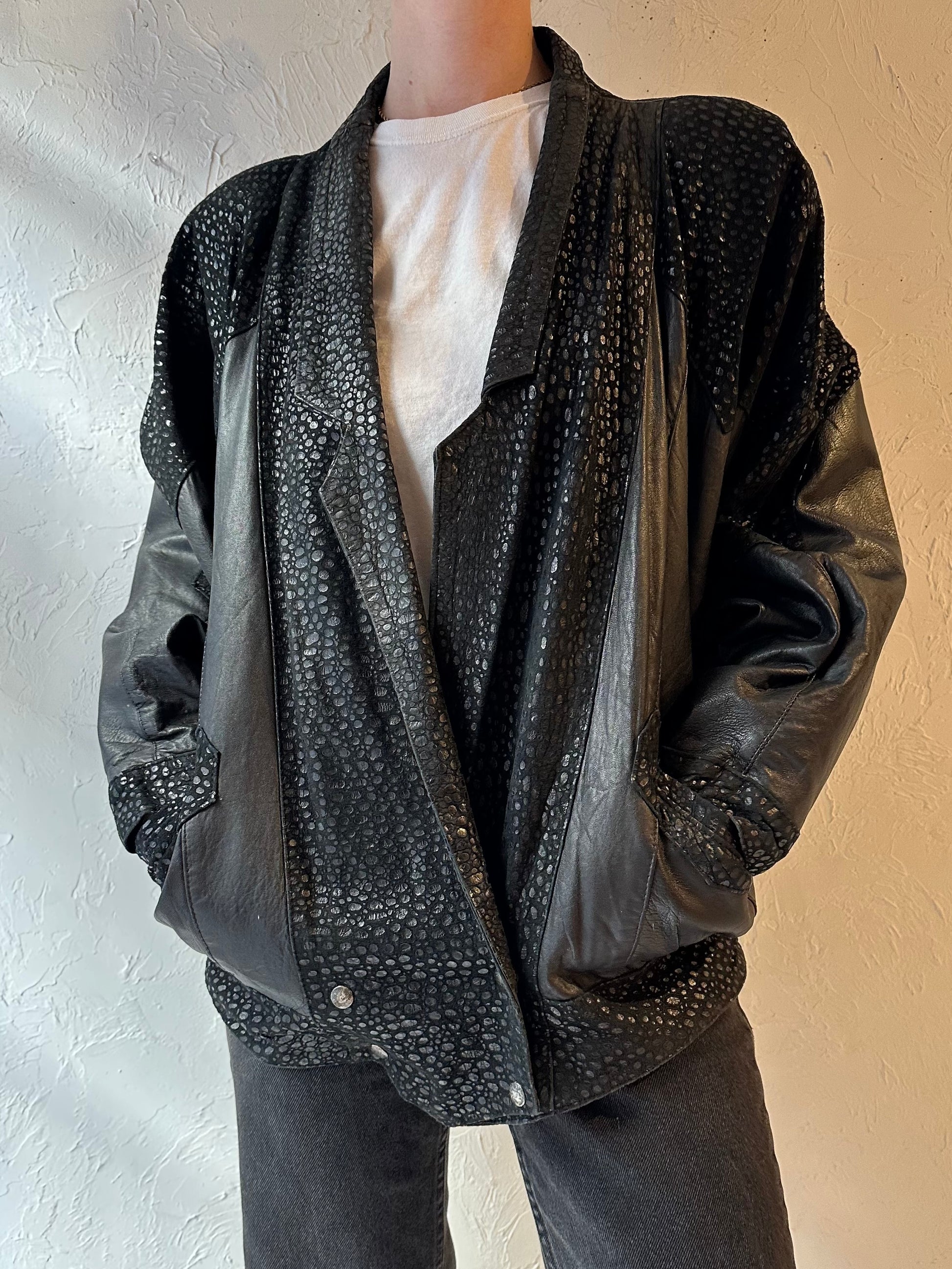 80s ‘Genuine Leather’ Black Jacket / Large