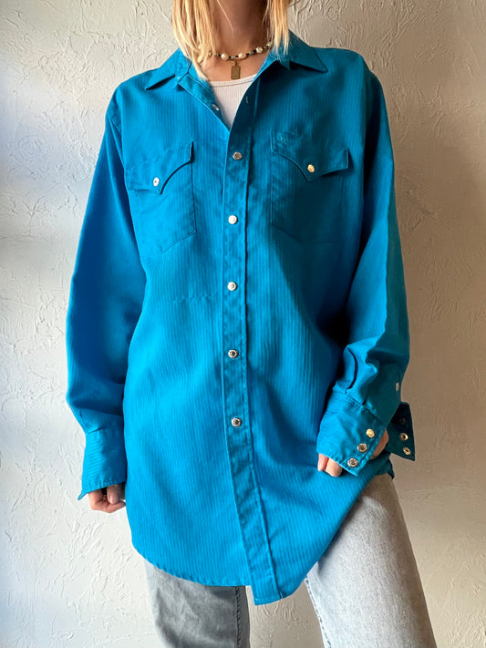 80s ‘MWG’ Blue Pearl Snap Western Shirt / Large