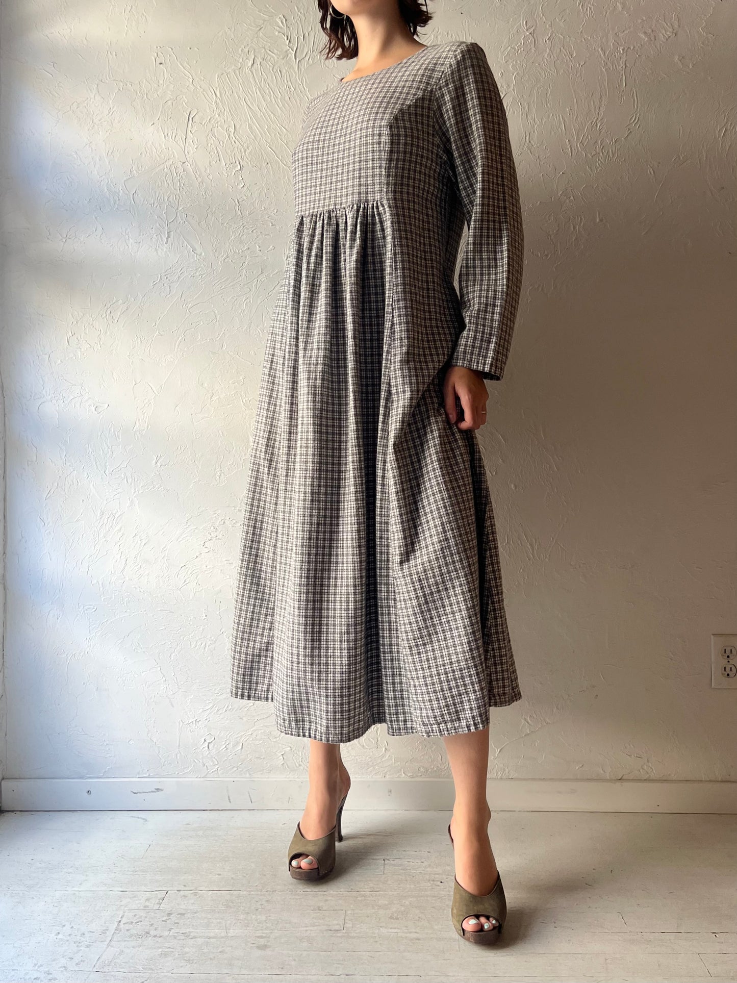 90s 'Vermont Country Store' Flannel Plaid Grungecore Long Sleeve Dress / Medium