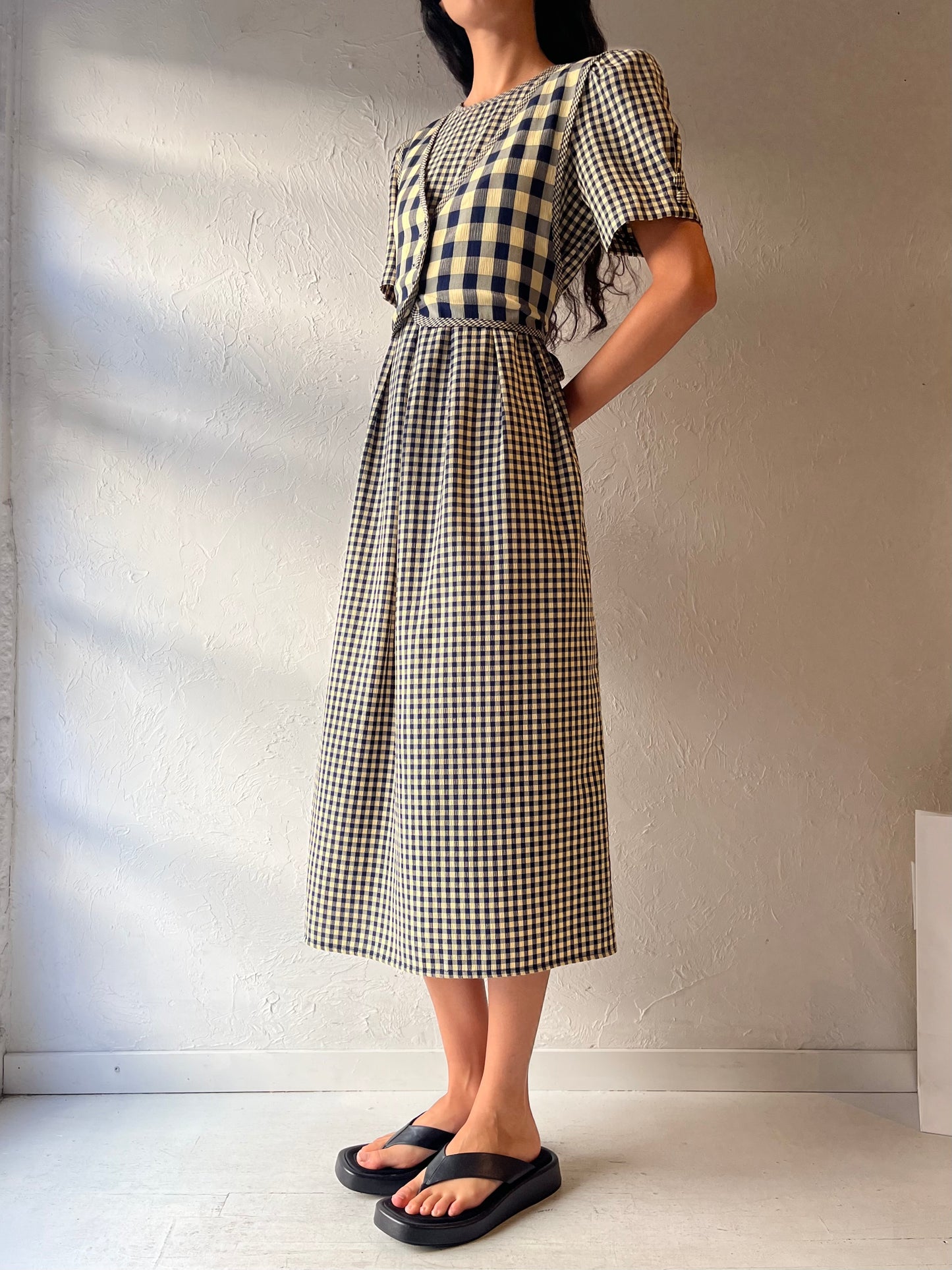 90s 'Kathie Lee' Gingham Midi Dress / Large