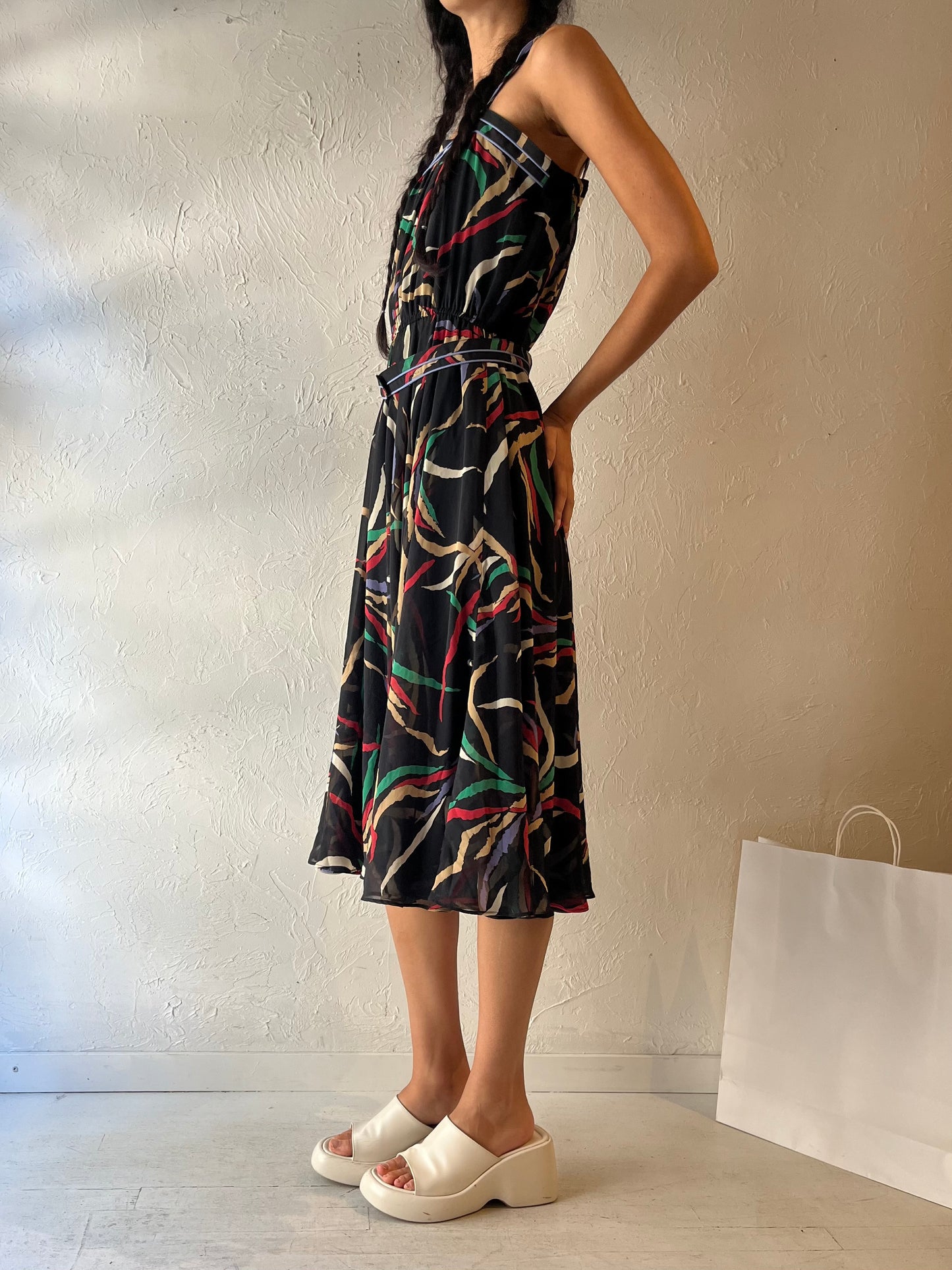 Vintage Patterned Mesh Midi Dress / Small