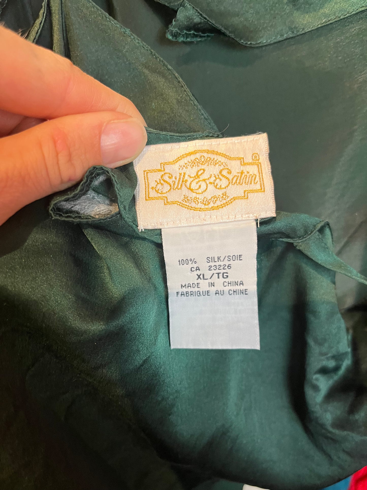 90s ‘Silk & Satin’ Green Silk Slip Dress / XL