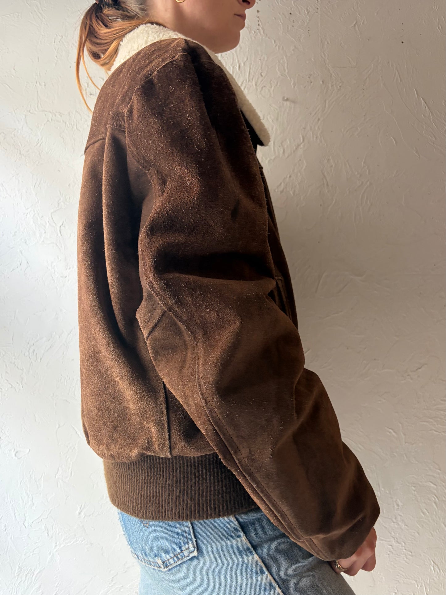 90s 'Cooper' Brown Suede Leather Flight Bomber Jacket / XL