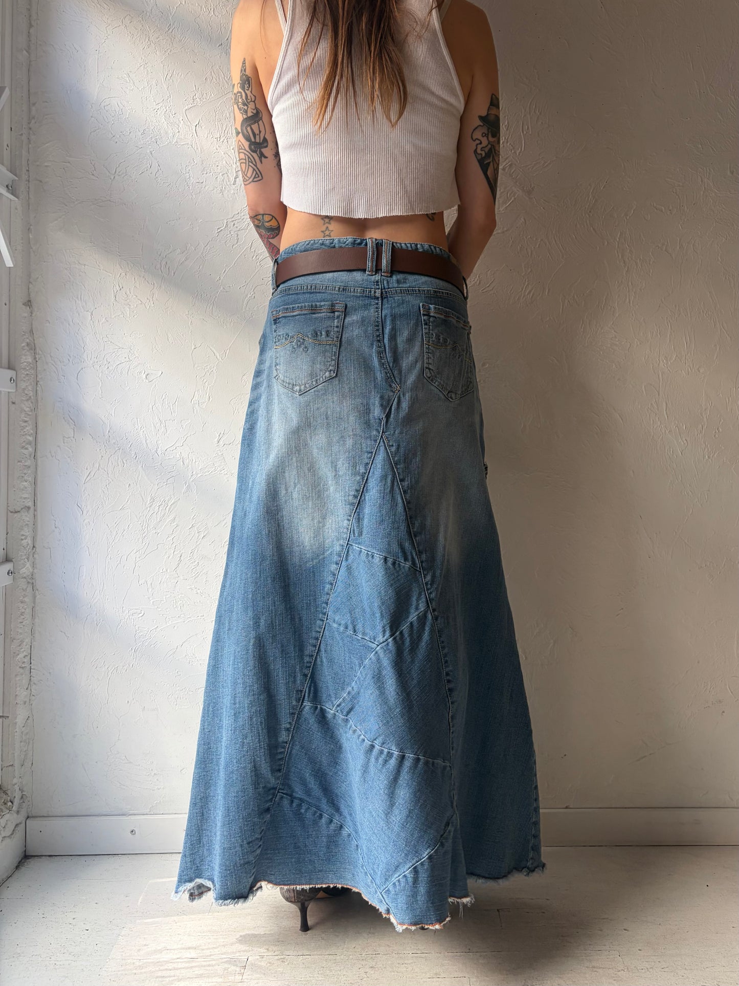 Y2k 'Maurices' Denim Grunge Maxi Skirt / Large