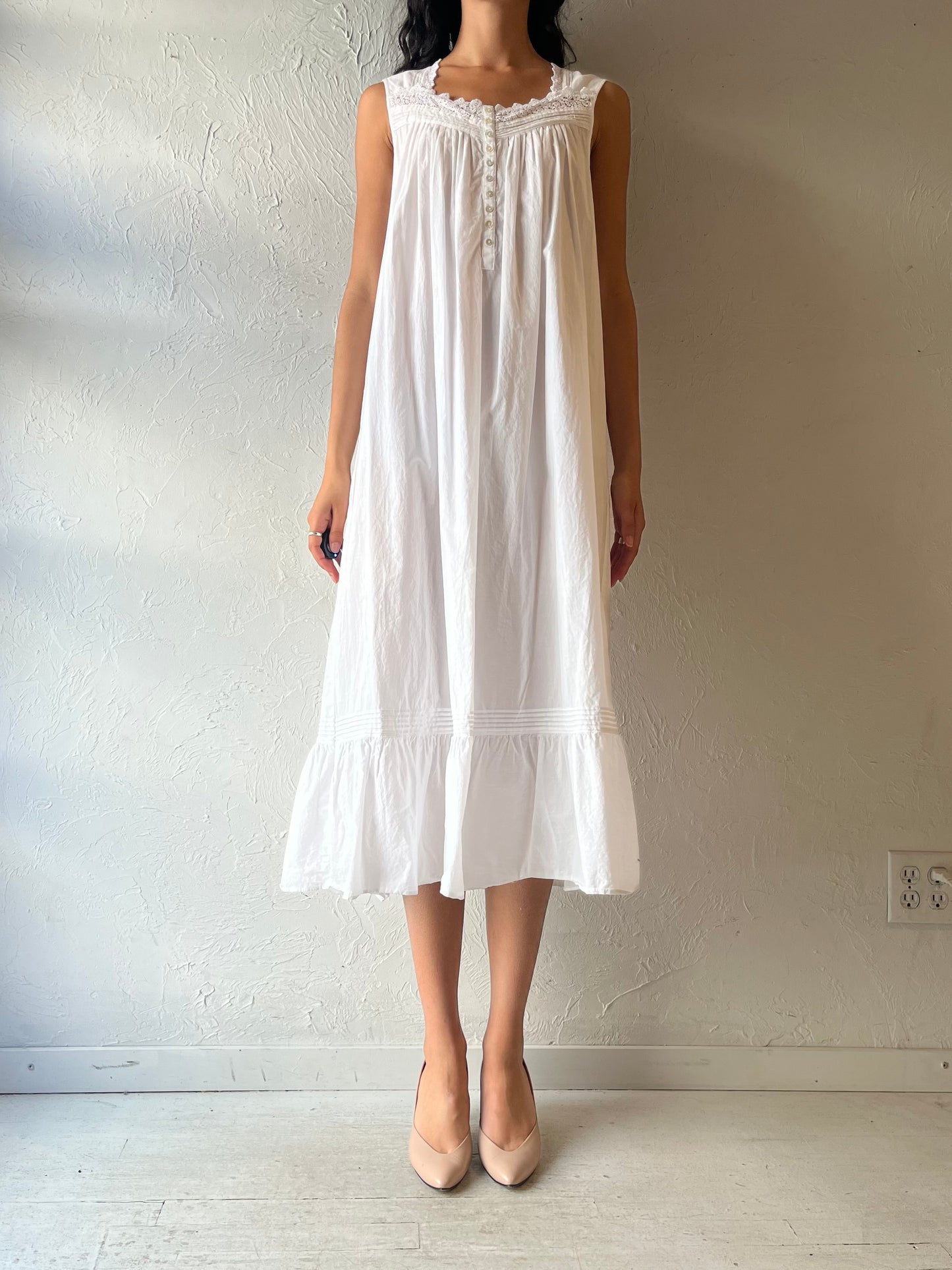 Vintage 'Eileen West' White Cotton Dress / Small