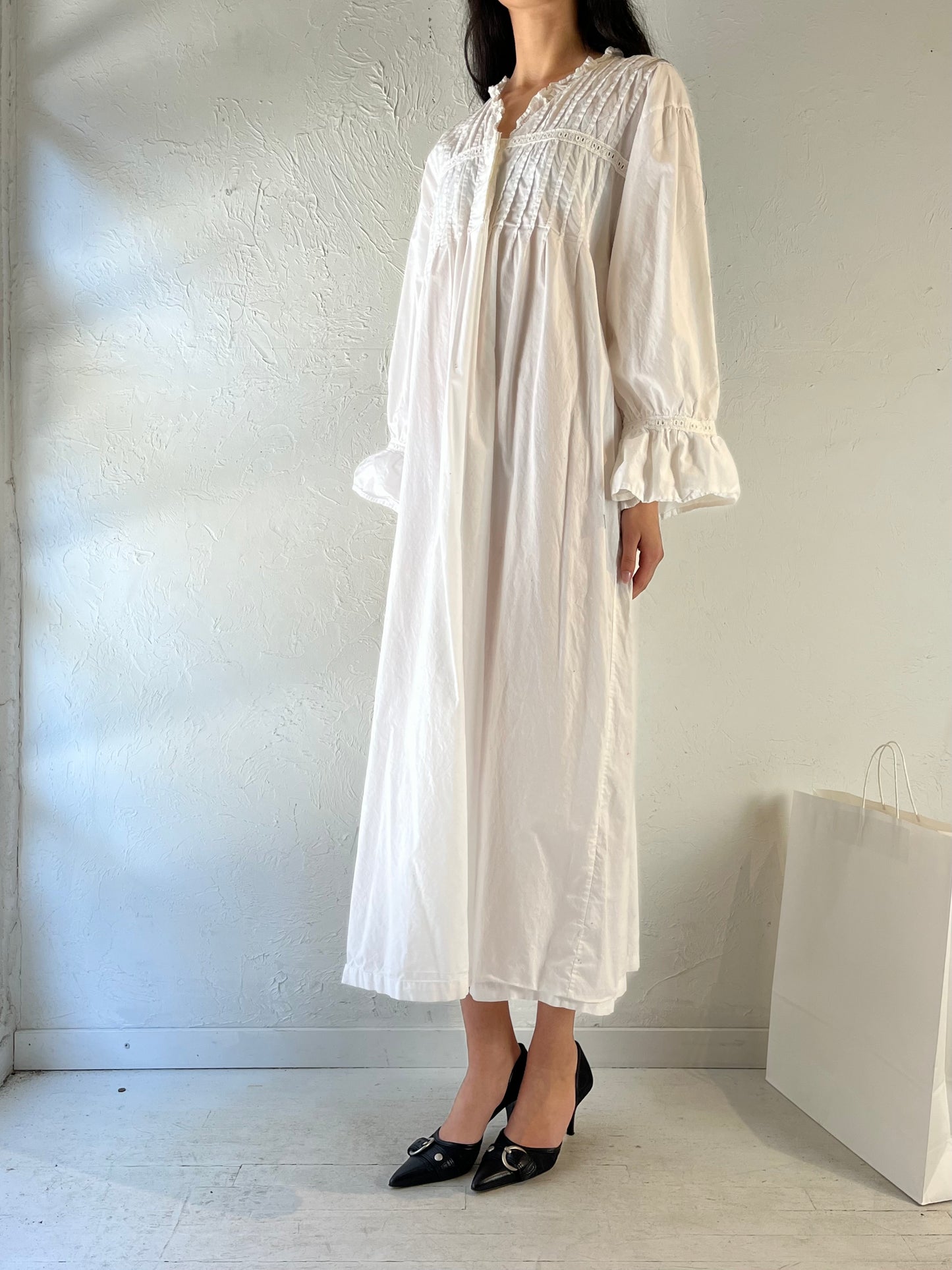 90s ‘Alexander Del Rosa’ White Cotton Dress / XL