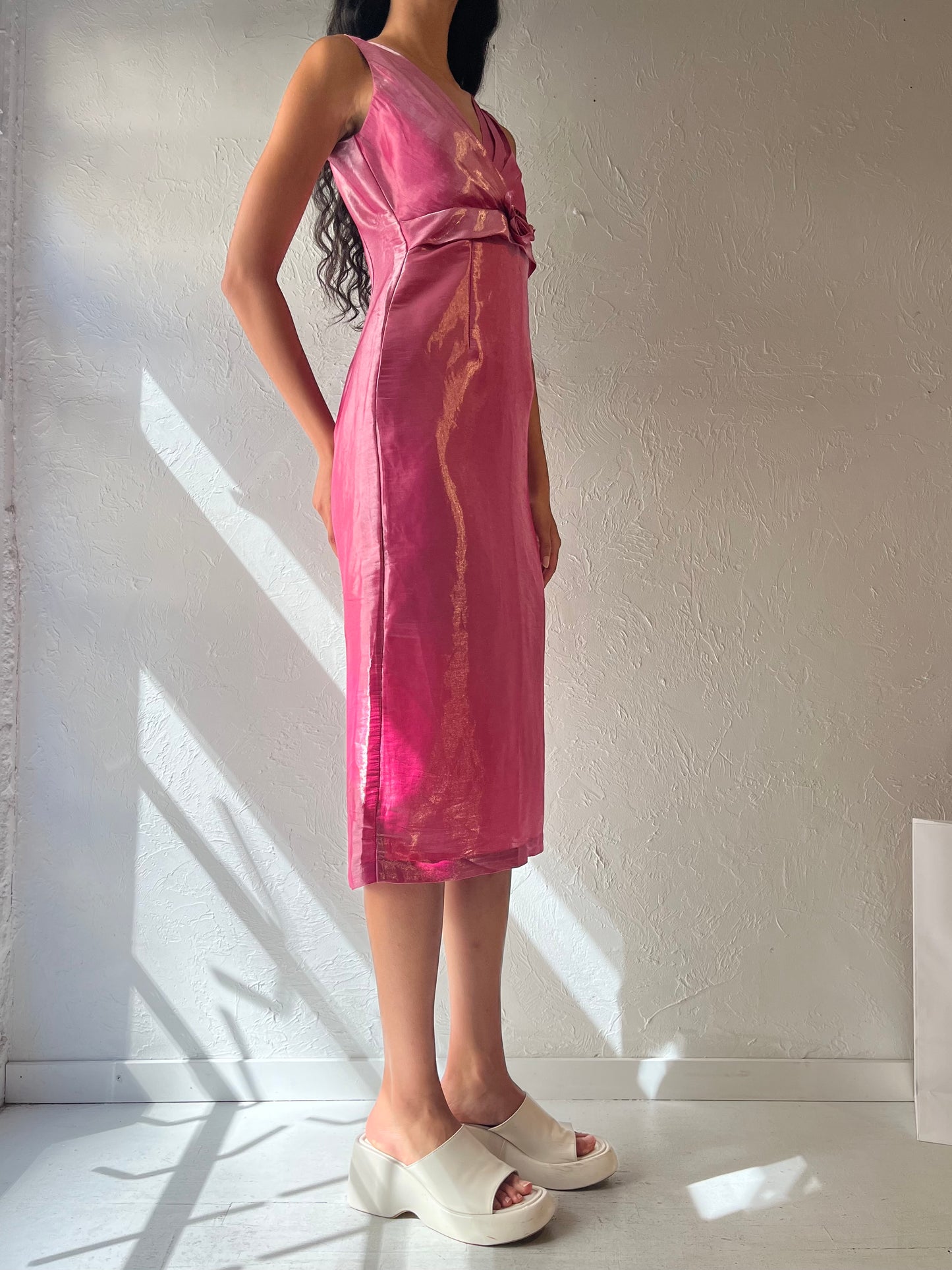 Vintage Shiny Pink Midi Dress / Small