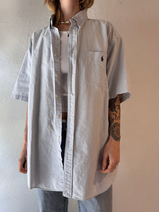 Y2k 'Ralph Lauren' Striped Short Sleeve Button Up Shirt / Large