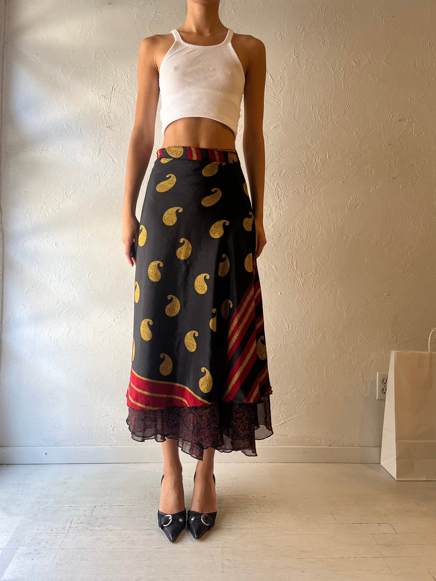 90s 'Maple Clothing' Reversible Patterned Wrap Skirt / Large