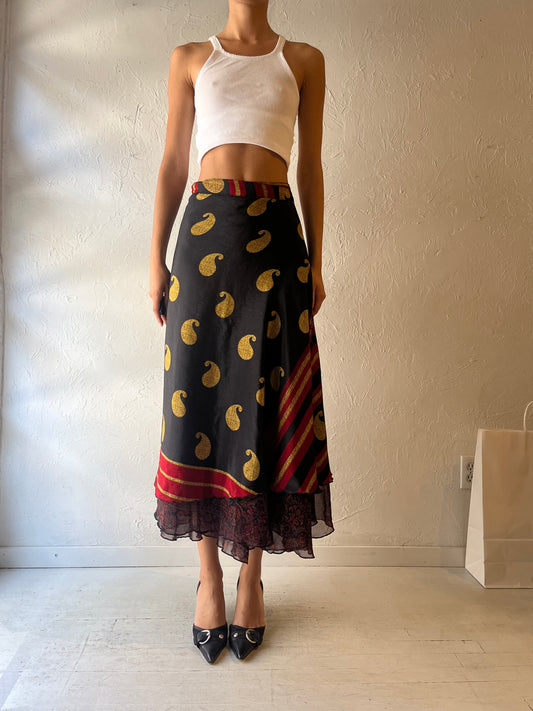 90s 'Maple Clothing' Reversible Patterned Wrap Skirt / Large