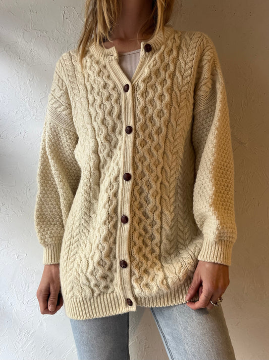 Vintage ‘Highland Home’ Cream Cable Knit Cardigan Sweater / Medium