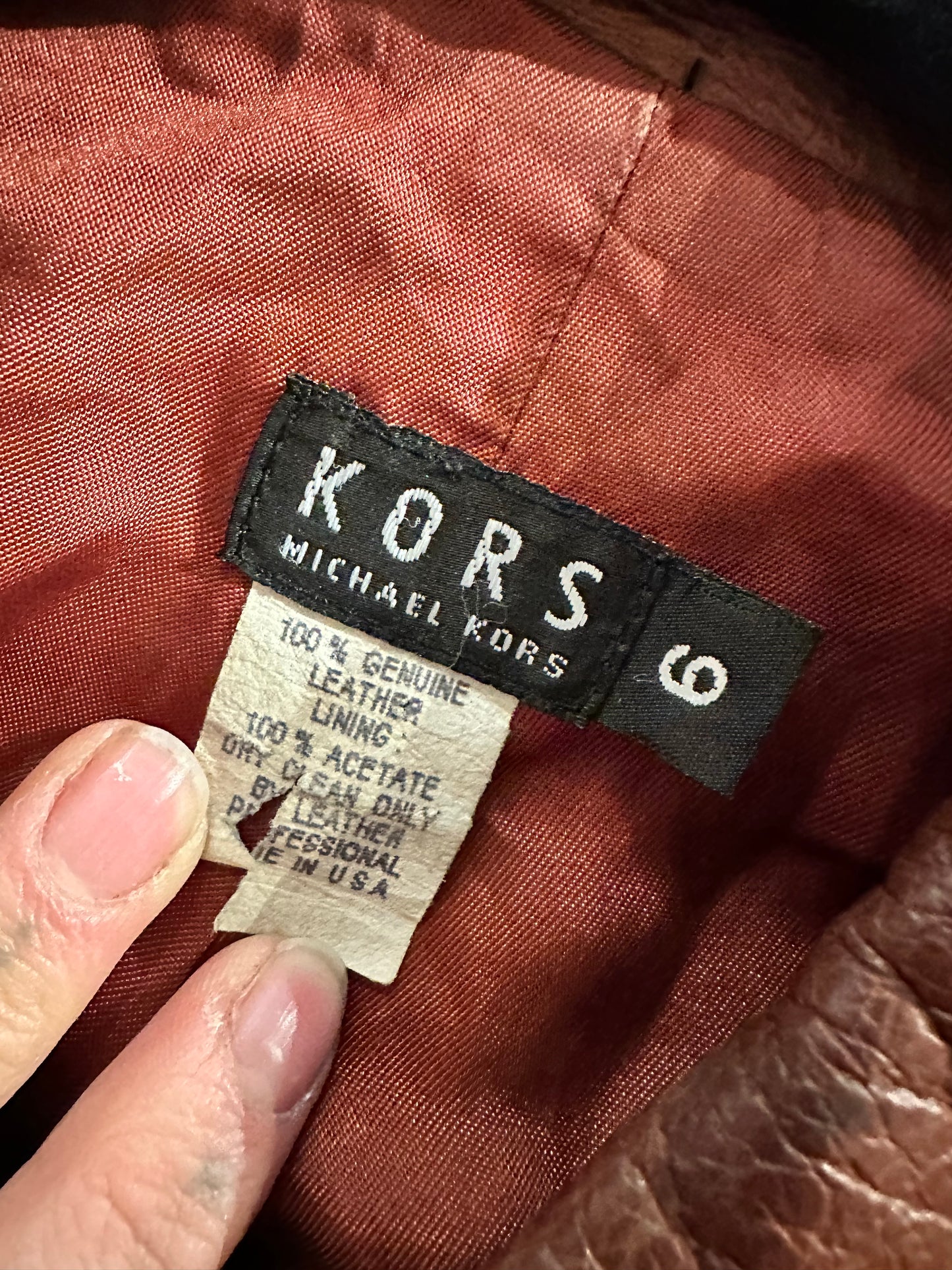 90s 'Michael Kors' Brown Leather Jacket / Small