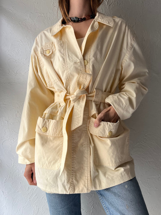 90s 'Craydon' Butter Yellow Belted Utility Jacket Safari Minimalist Spring Outerwear / Medium