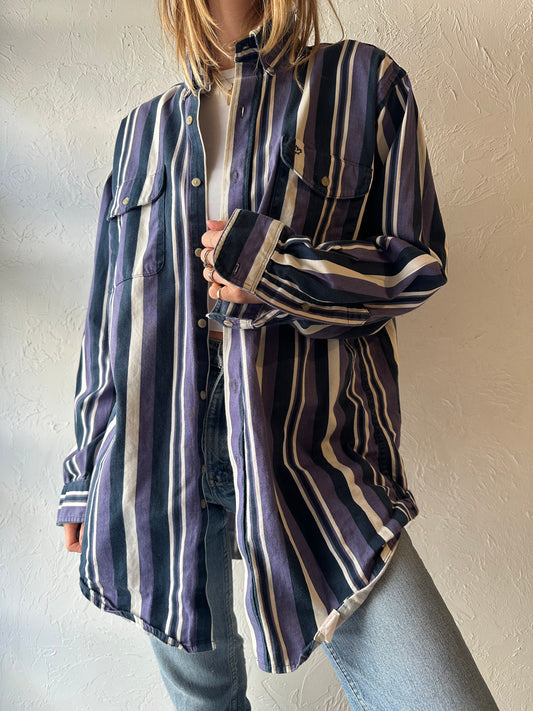 90s ‘MWG’ Thick Cotton Striped Western Shirt / Large