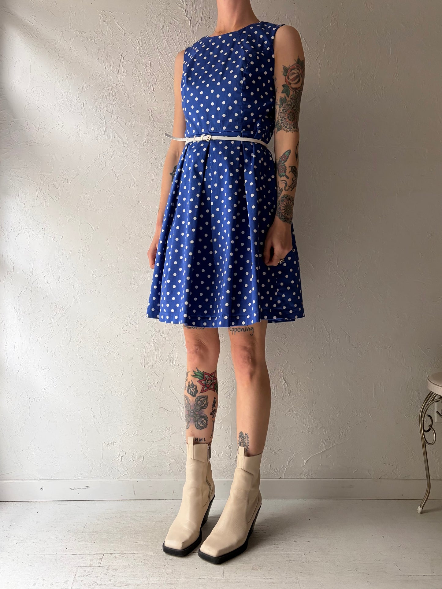 Y2k 'Liz Claiborne' Blue Polka Dot Retro Dress / Small