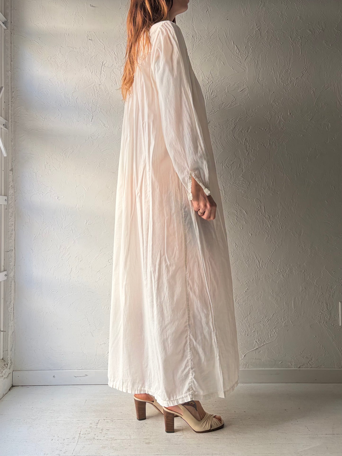 90s 'April Cornell' White Cotton Cottage Core Maxi Dress / Large