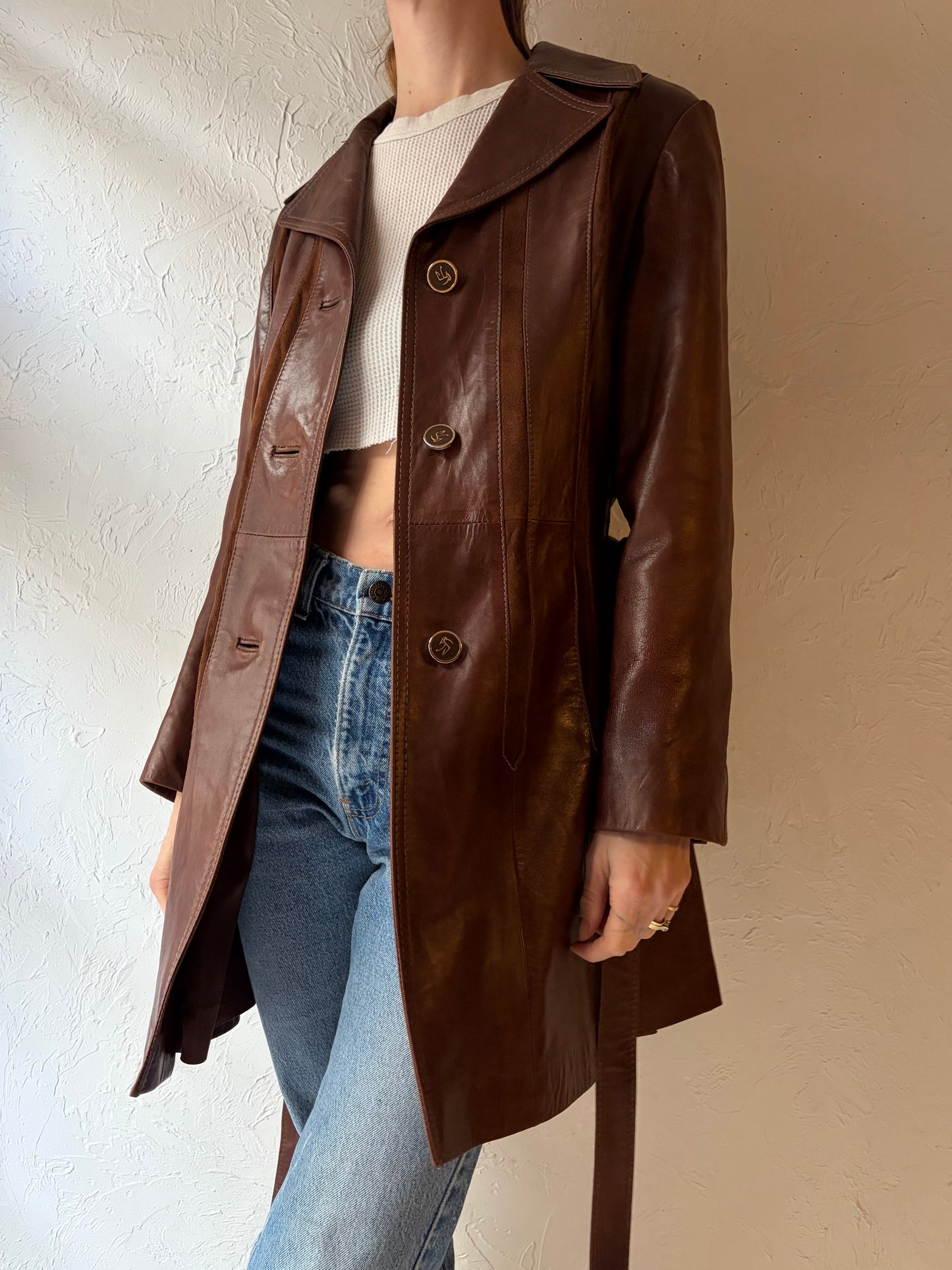 70s 'Skiu Gear' Brown Leather Jacket / Small
