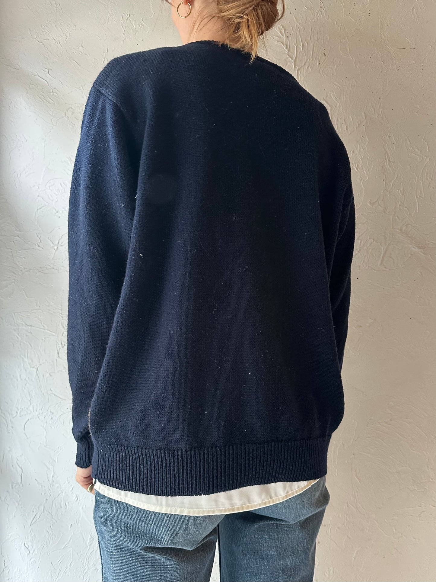 90s ‘Alfred Dunner’ Navy Blue Knit Sweater /  XL