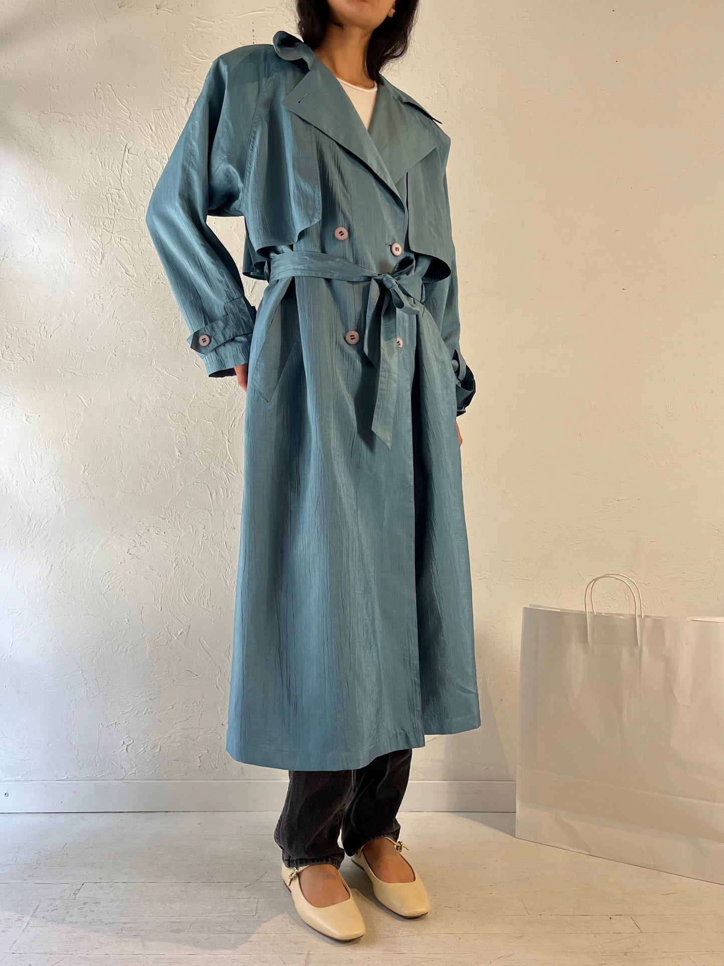 Y2k 'Thunder Bay' Light Weight Blue Trench Coat / Medium