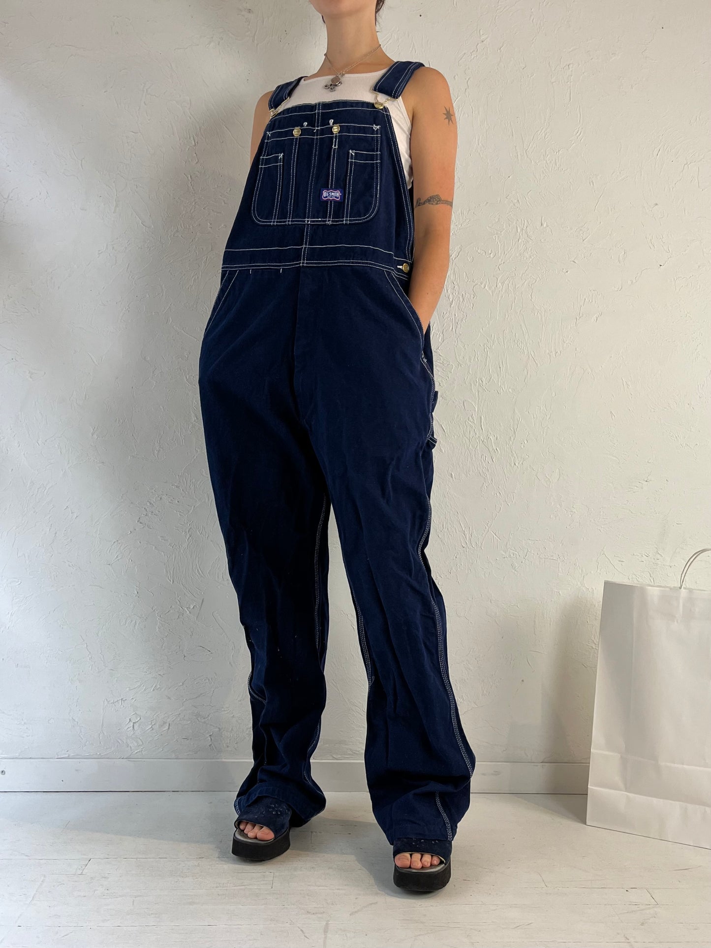 Vintage 'Big Smith' Dark Wash Denim Overalls / Large