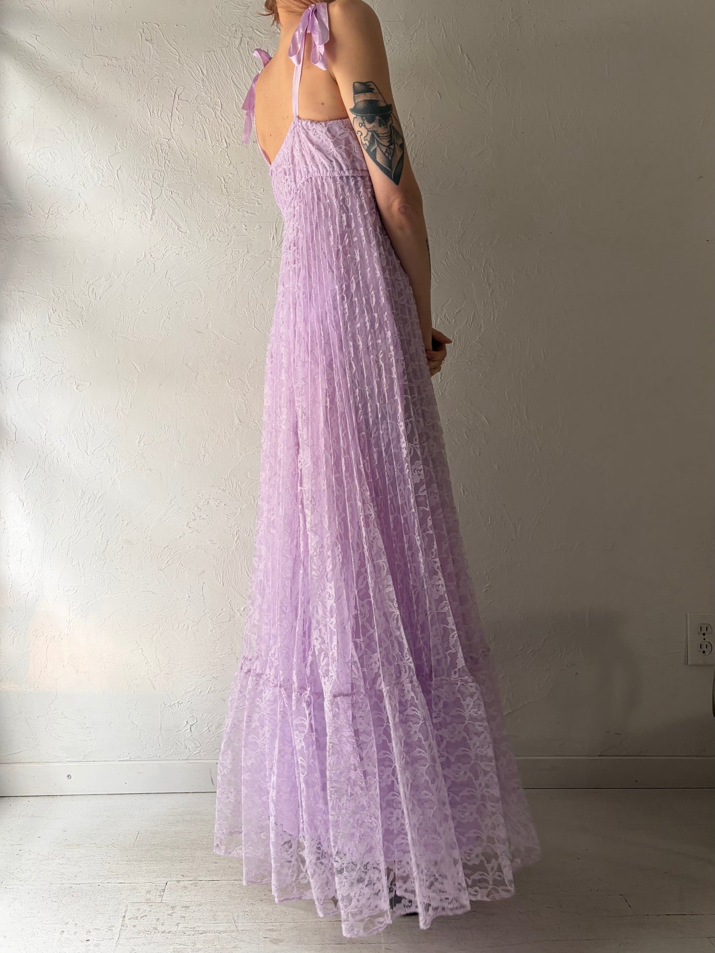 70s Purple Lace Maxi Dress and Jacket / Small