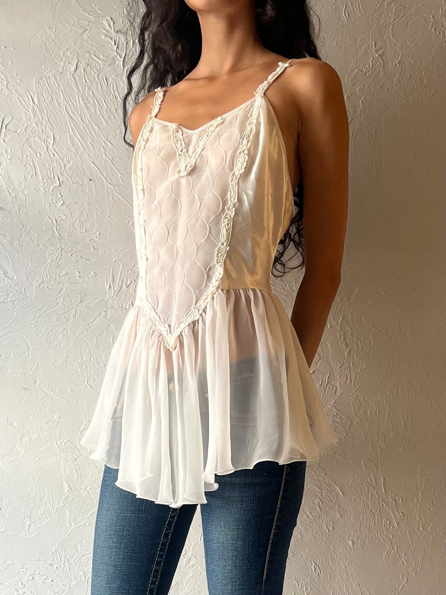 90s Cream Lace Top / XS