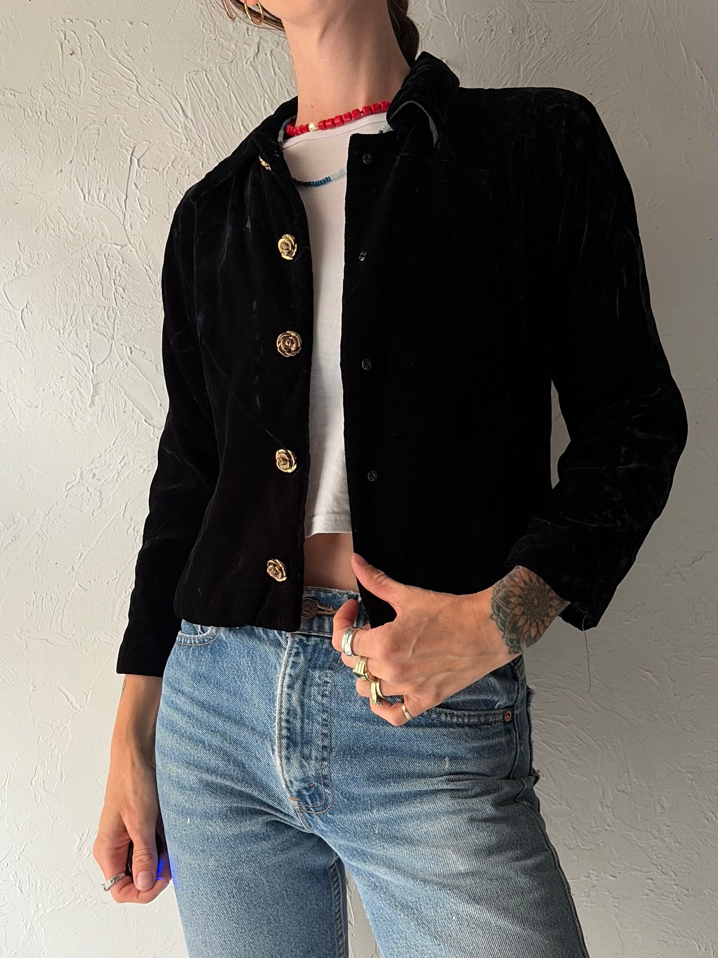 Vintage Black Velvet Evening Jacket / Small