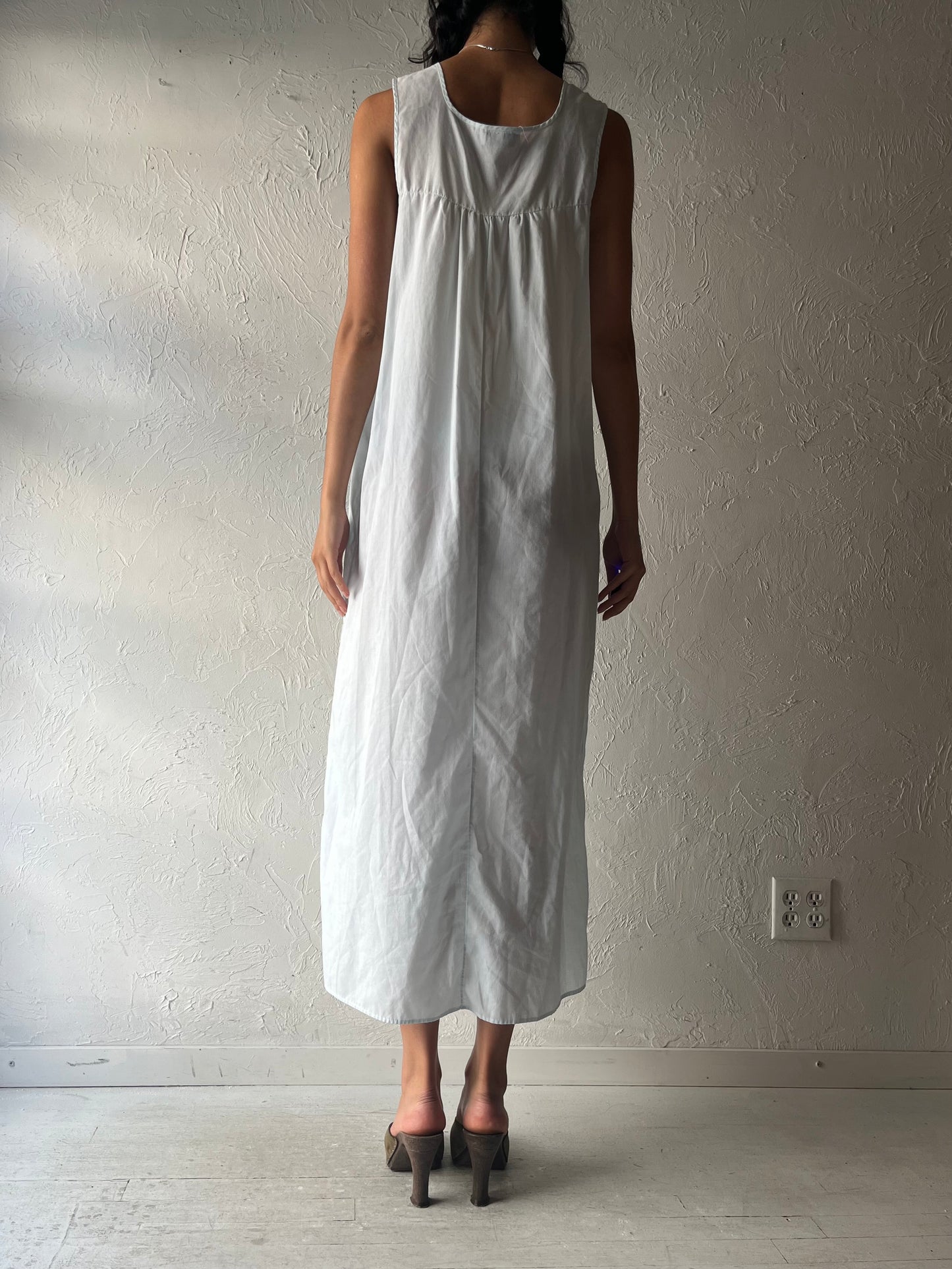 Vintage 'French Maid' Blue Cotton Maxi Dress / Medium