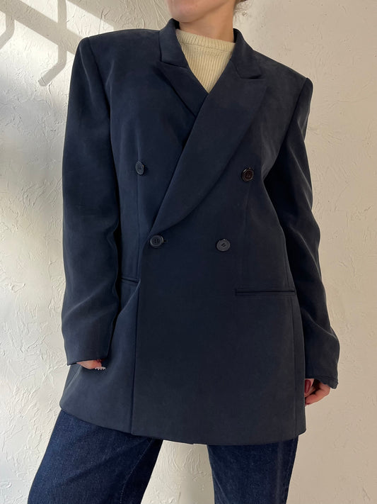 90s ‘Jones New York’ Navy Blue Silk Blazer / Medium