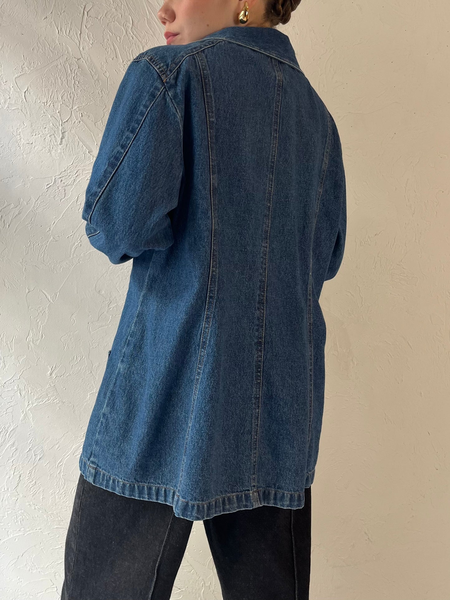 90s 'North Crest' Denim Blazer Jacket / Medium