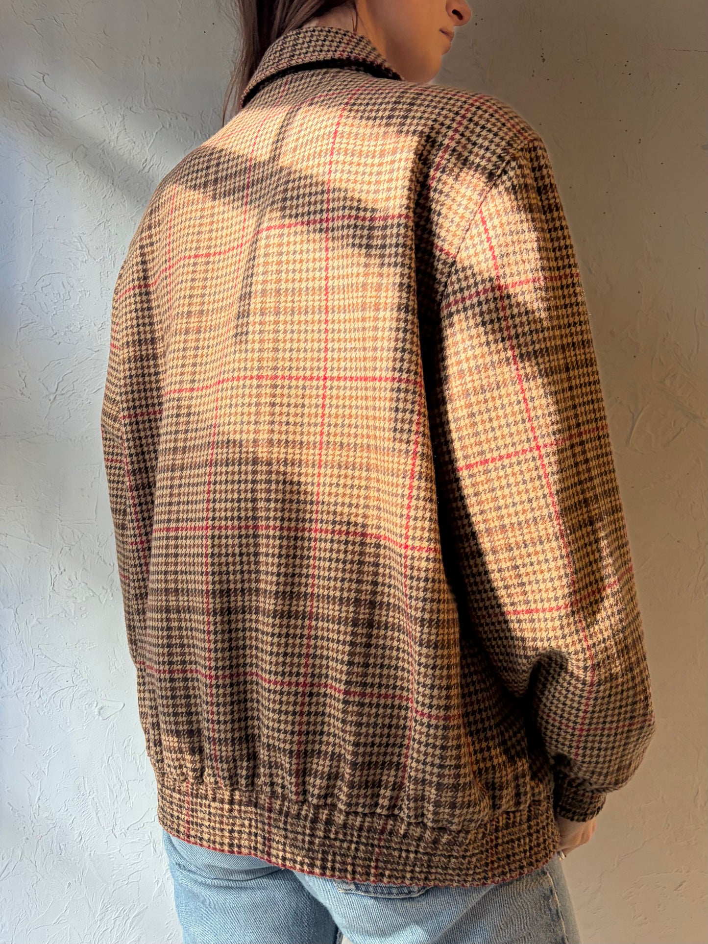 90s 'Tan Jay' Knit Bomber Jacket / Small