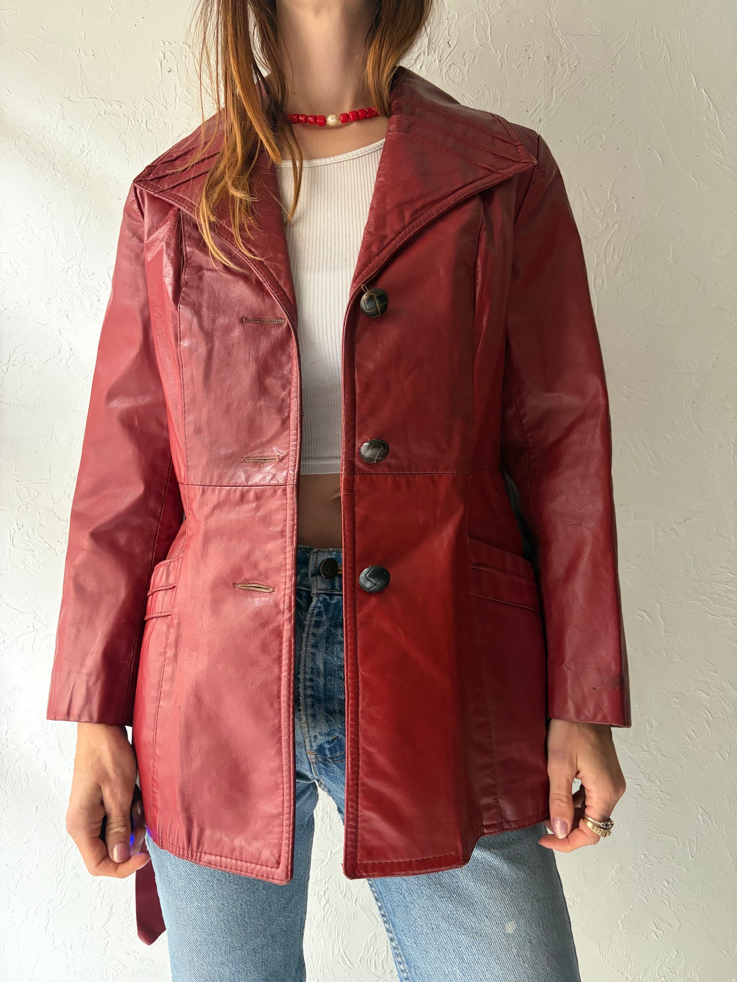 70s 'Sears' Burgundy Leather Jacket / Small