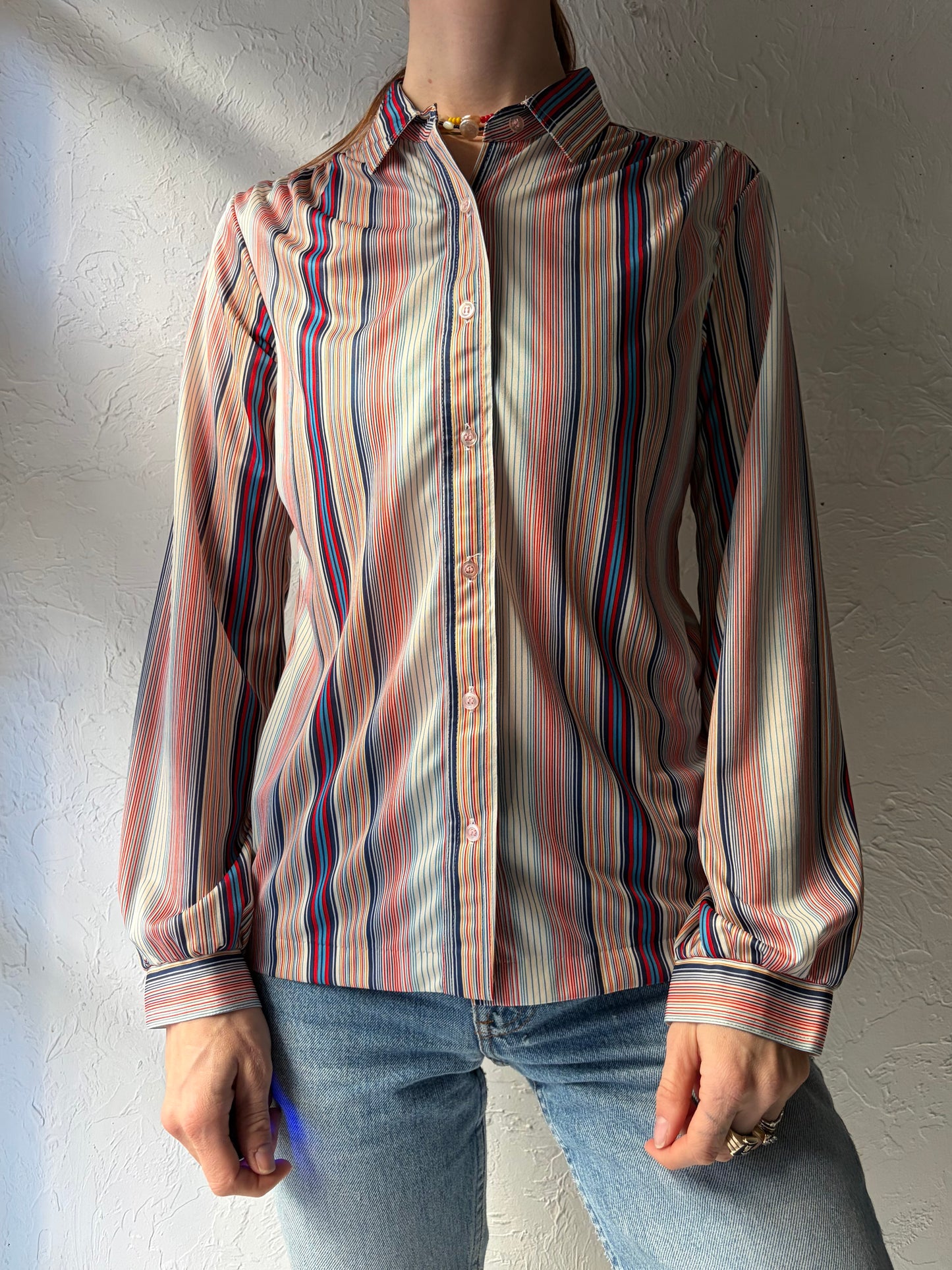 70s 'Collage' Stripped Button up Shirt / Small