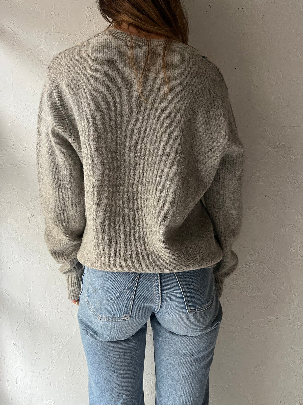 90s 'Jantzen' Gray V Neck Grandpa Sweater / Medium
