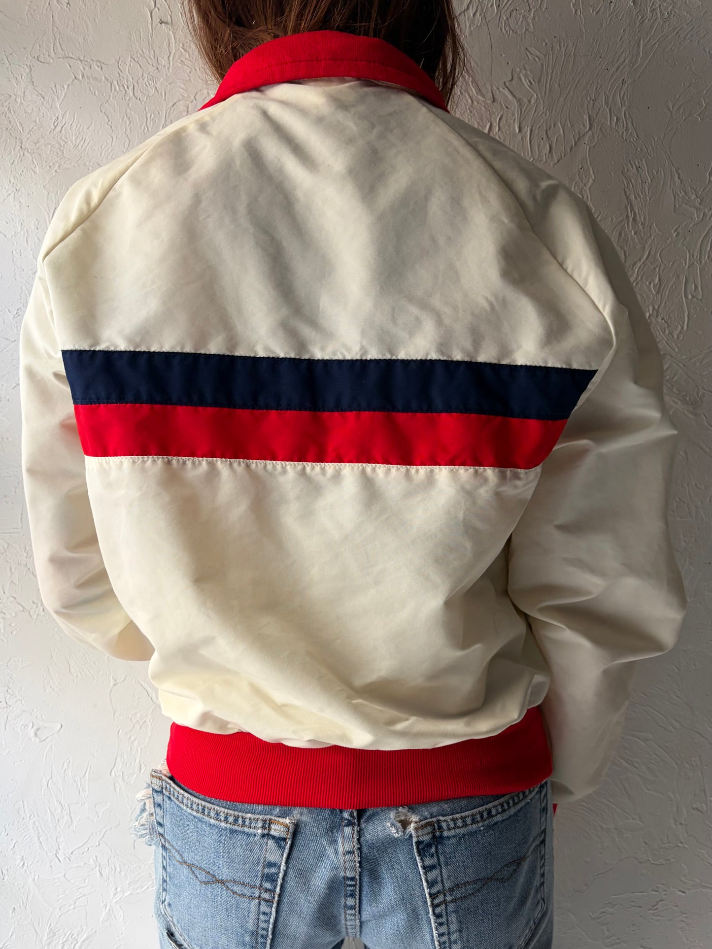 90s 'Descente' White Nautical Windbreaker Jacket / 1990s Retro Lightweight Sailing Jacket / XS