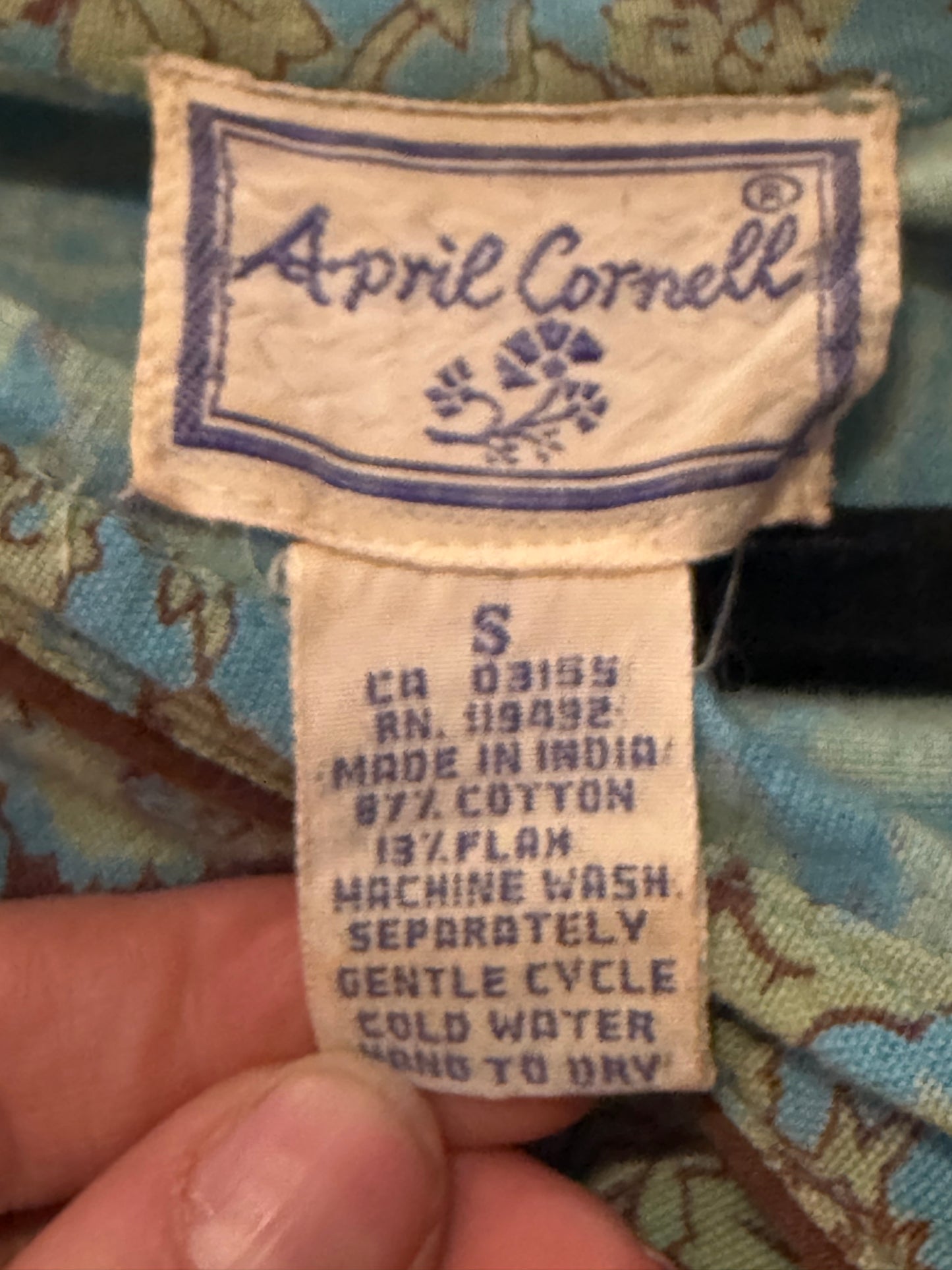 90s 'April Cornell' Blue Tiered Floral Print Cotton Western Spring Dress / Small