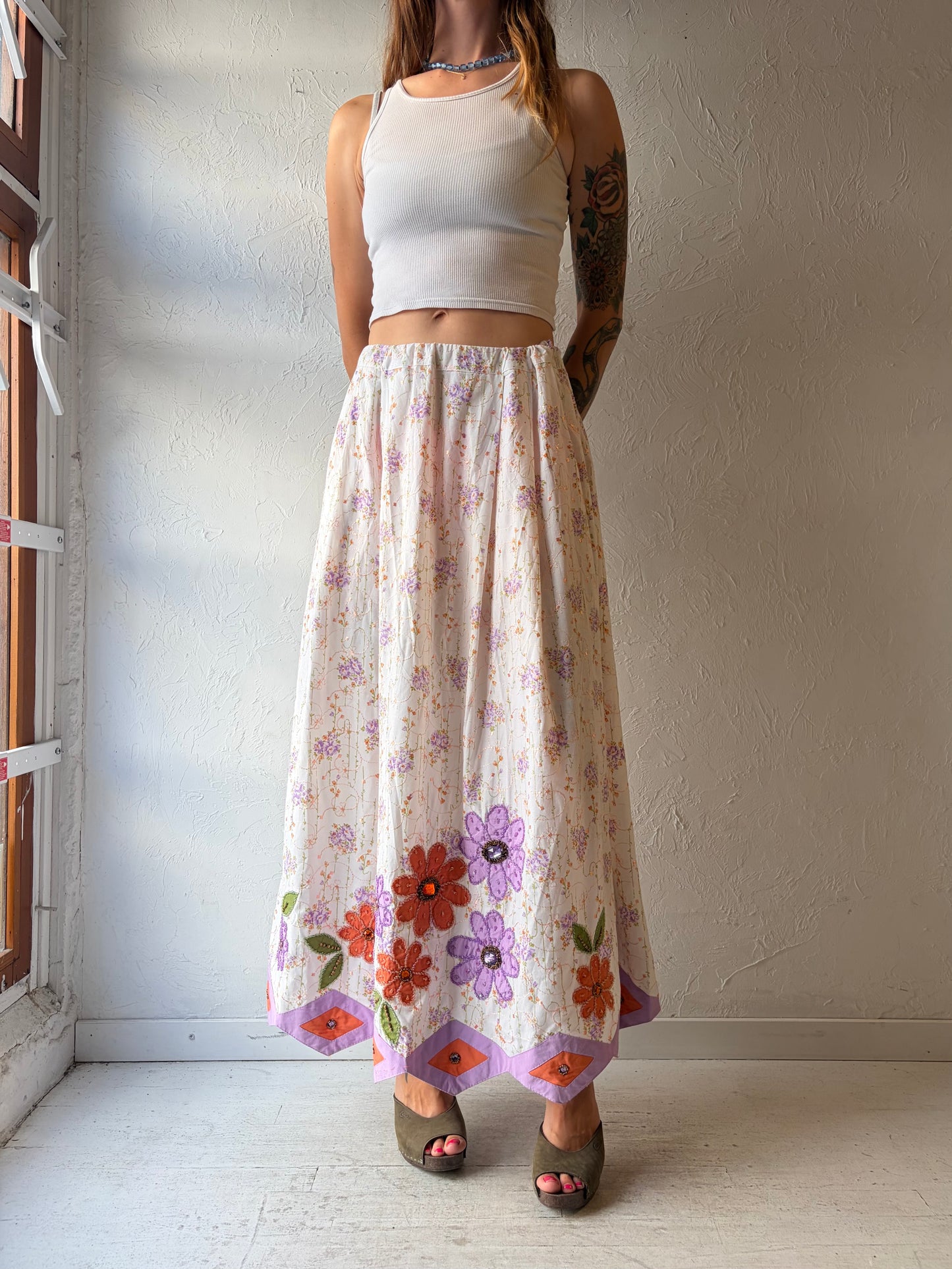 Vintage Embroidered Floral Maxi Skirt / Small - Medium