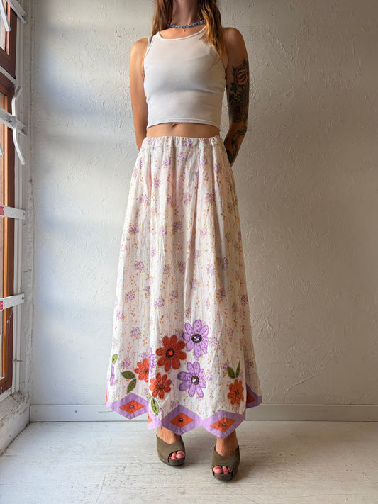 Vintage Embroidered Floral Maxi Skirt / Small - Medium