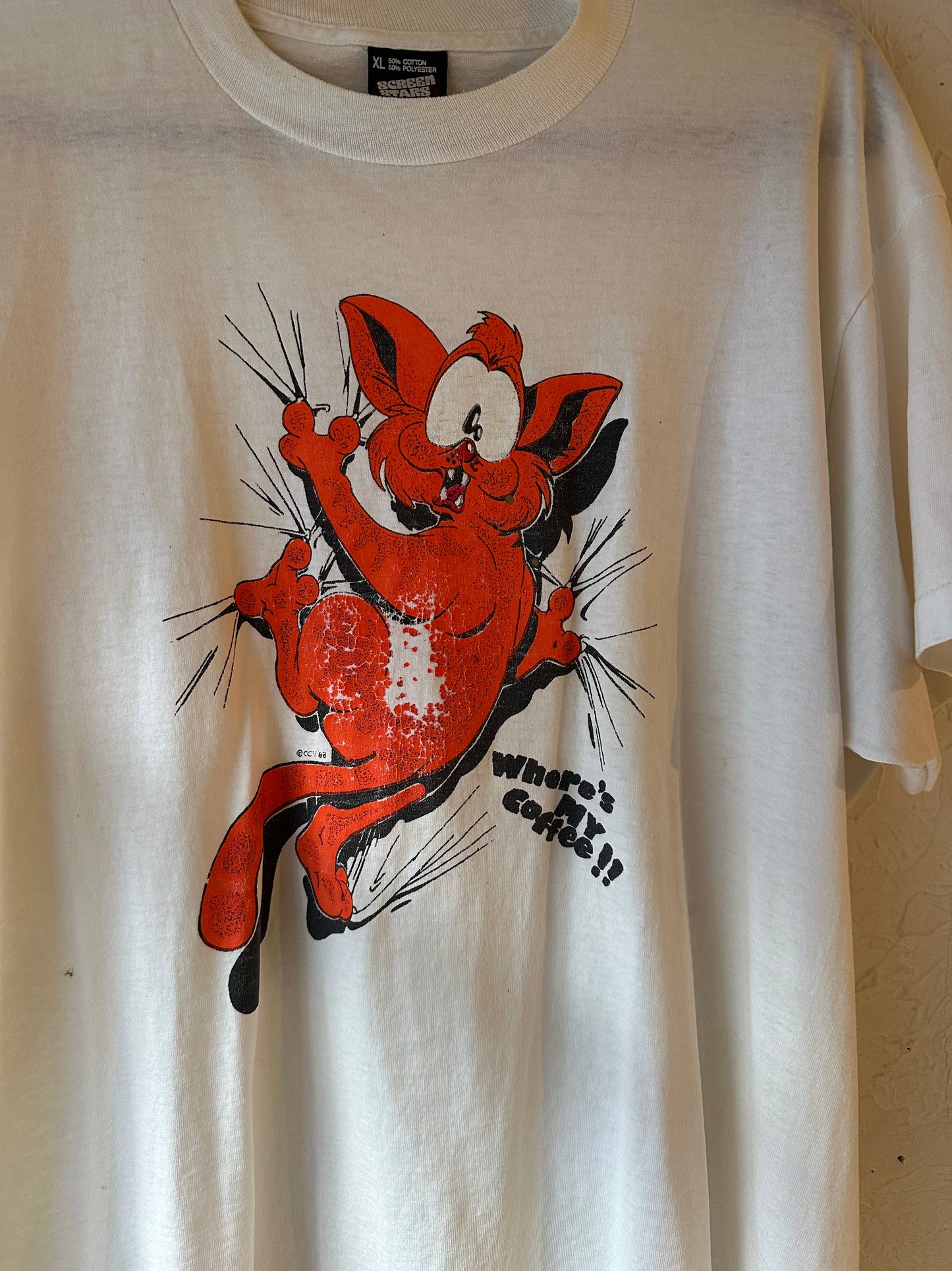 80s 'Screen Stars' Cat Coffee T-Shirt / XL