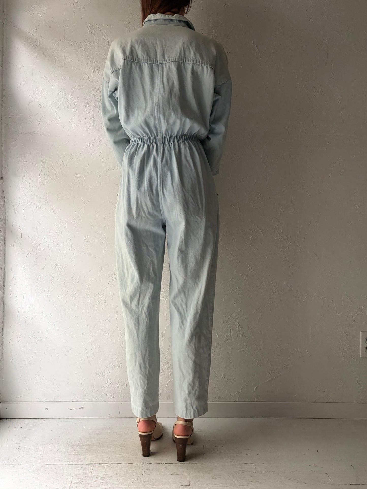 80s 'Ideas' Light Denim Retro Jumpsuit / Vintage 1980s Streetwear Jean One Piece / Small