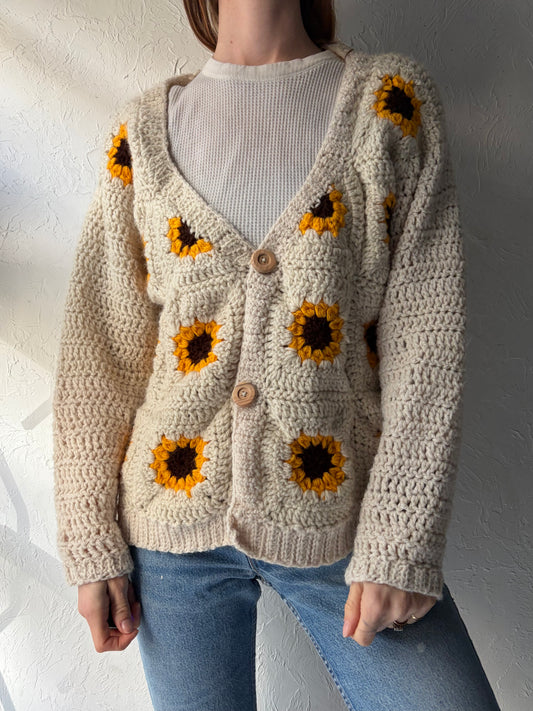 Vintage Crochet Sunflower Cardigan / Medium