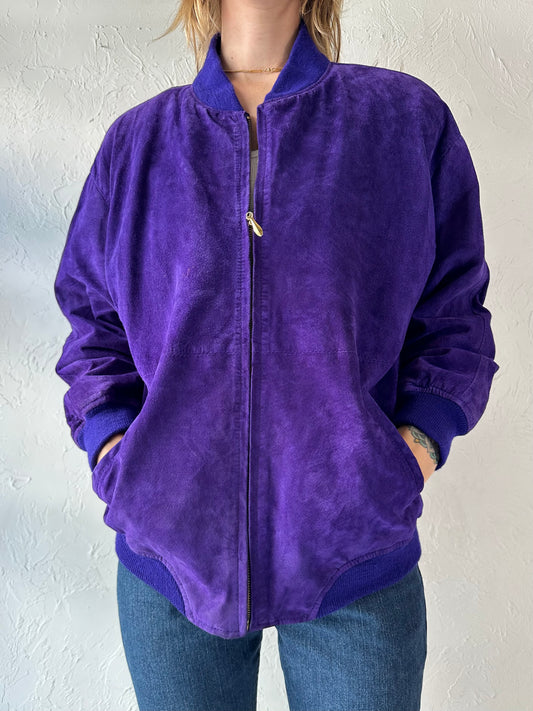 90s 'Nordstrom' Purple Suede Bomber Jacket / Small