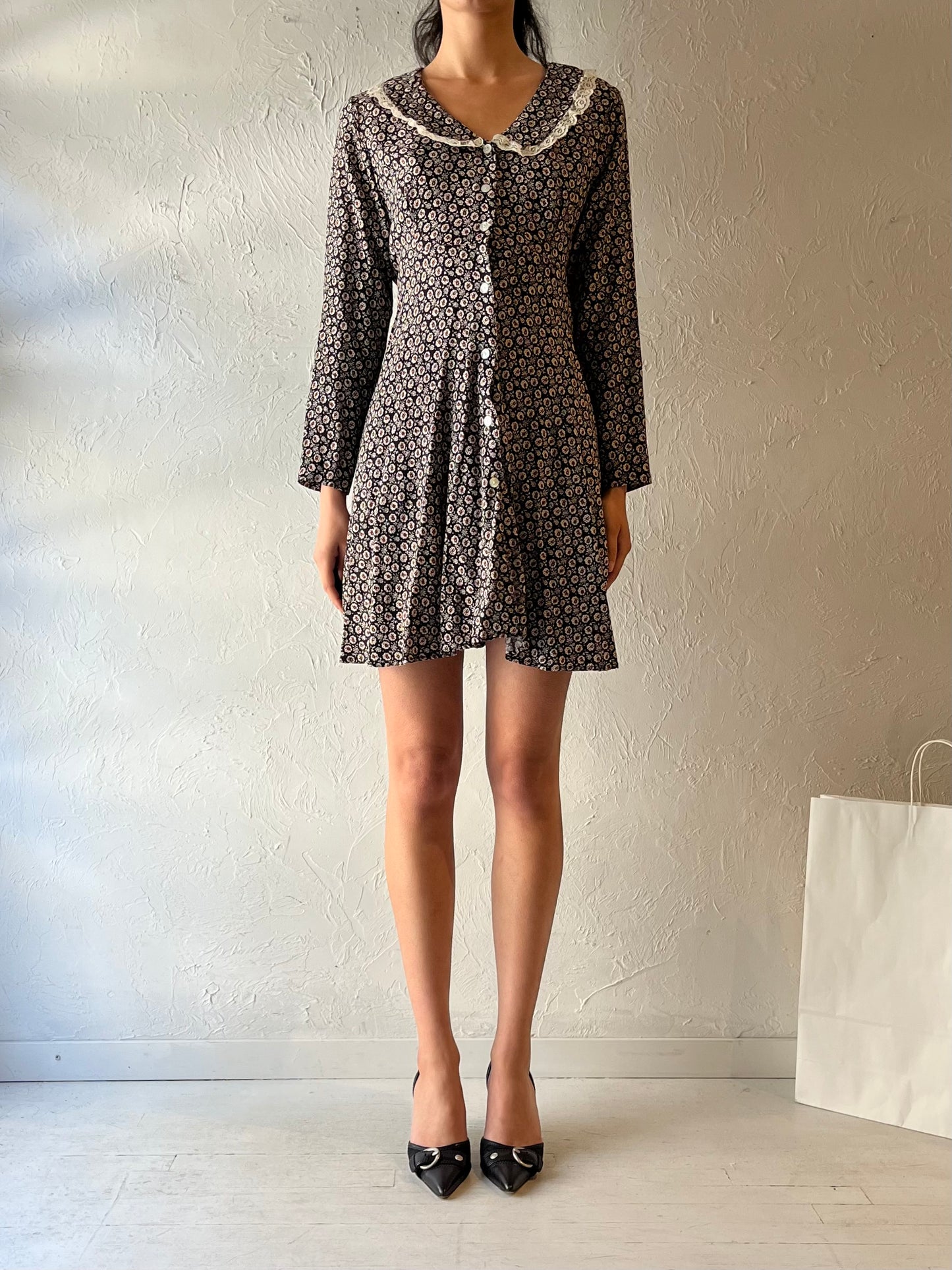 90s ‘Smart Set’ Long Sleeve Floral Mini Dress / Small