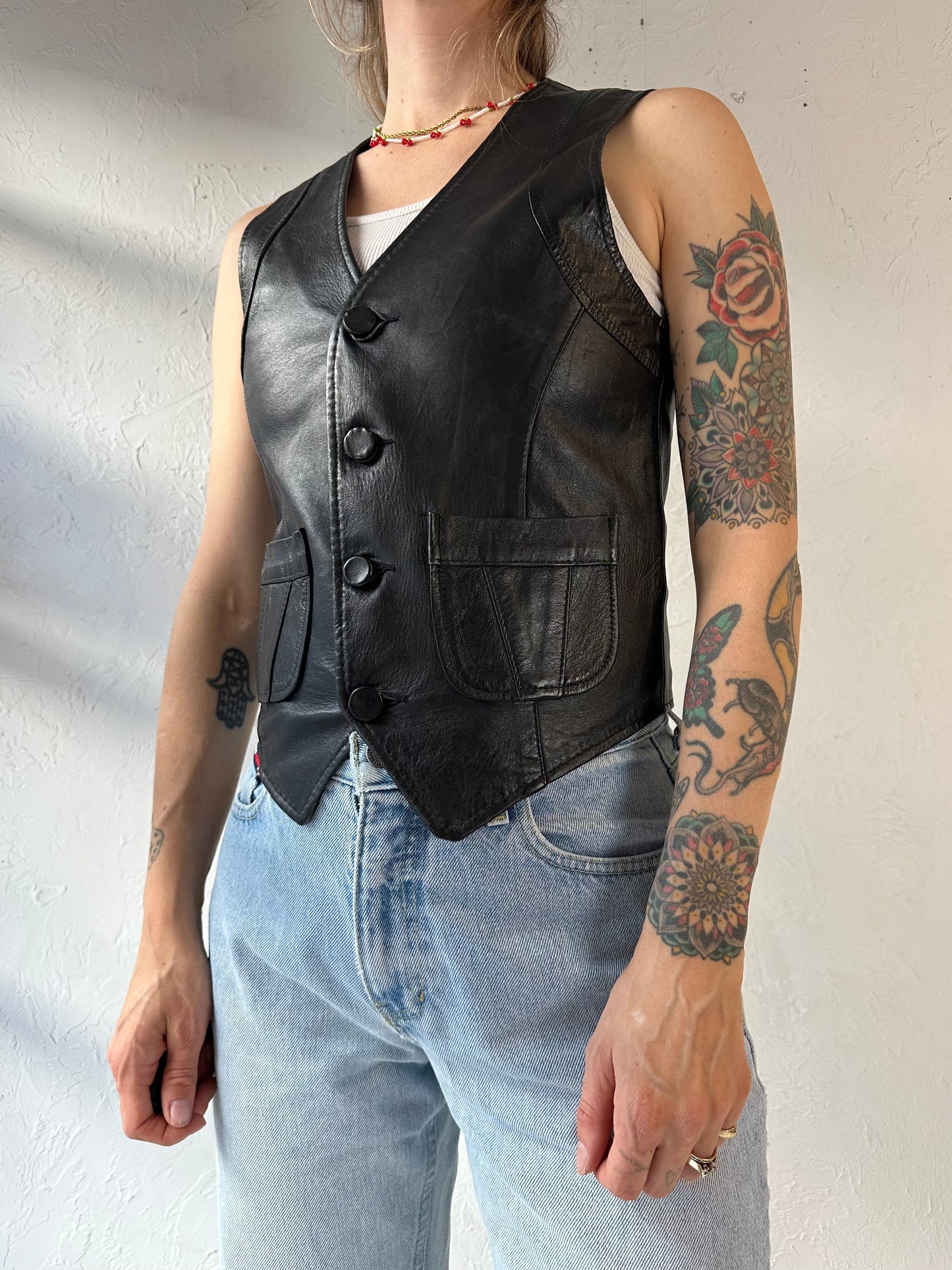 90s 'Outlook' Black Leather Vest / Small